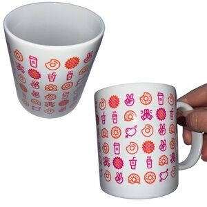 Dunkin Donuts Peace Love & Donuts Ceramic Coffee Mugs Set of 2
